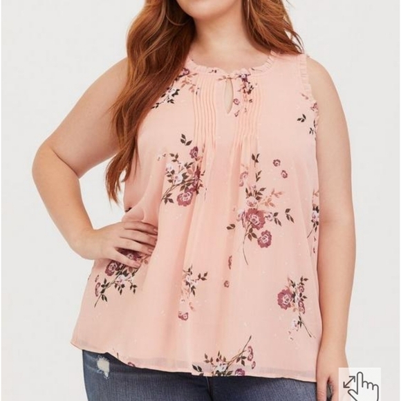 Torrid Chiffon Ruffle Trim Keyhole Tank - Picture 1 of 10